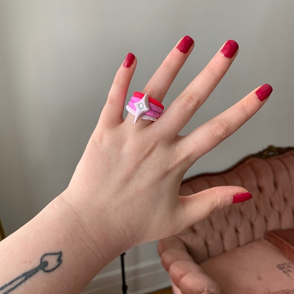 FREE ADD ON Handmade Pink Star Clay Ring - size 7 - Picture 2 of 6